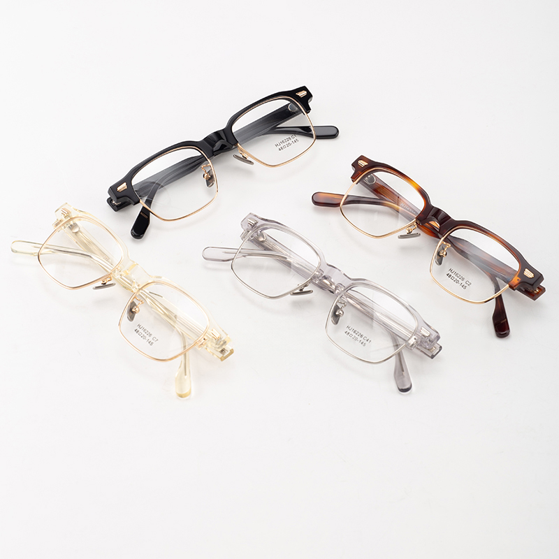 New Men\'s Metal Durable Acetate Eyeglasses Metal Half Frame Optical Frames Custom Logo