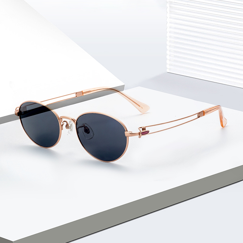 Customizable Retro Sunglasses with Gold Semi-Titanium Metal Frame Polarized UV400 Protection Lens OEM ODM Eyewear Tac Material