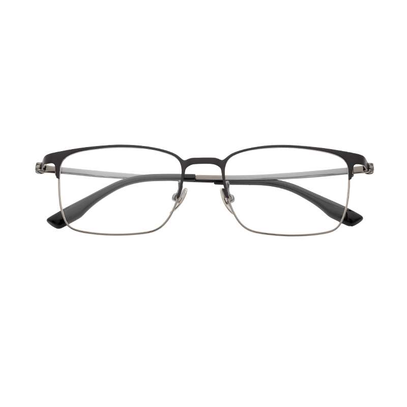 HJ20012-Titanium Comfortable Flexible Half Titanium Eyeglass Frame for Daily Wear Business square Eyewear Custom Logo Available