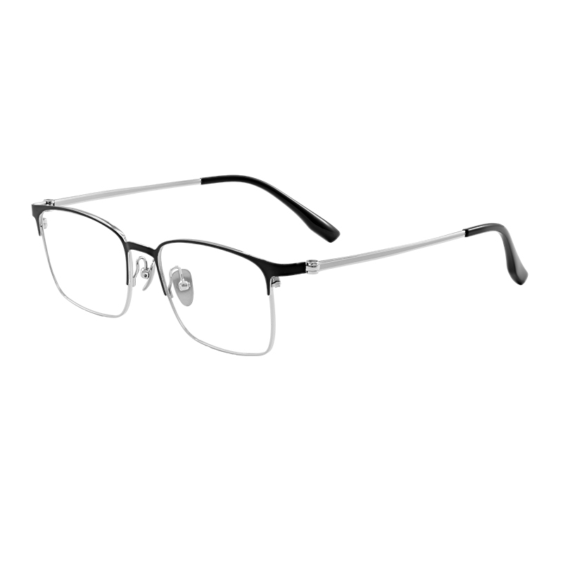 HJ20012-Titanium Comfortable Flexible Half Titanium Eyeglass Frame for Daily Wear Business square Eyewear Custom Logo Available